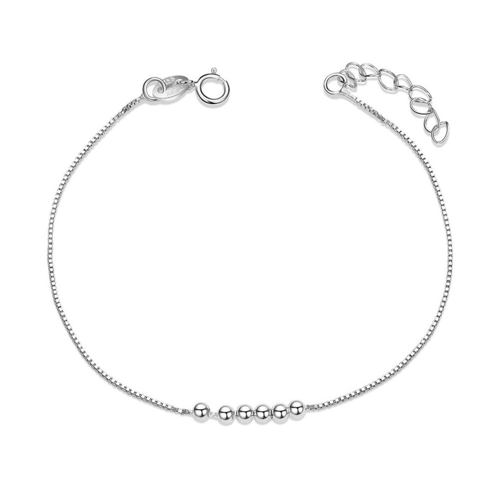 Dainty 925 Sterling Silver with Beads, beaded Chain Bracelet for Layering
